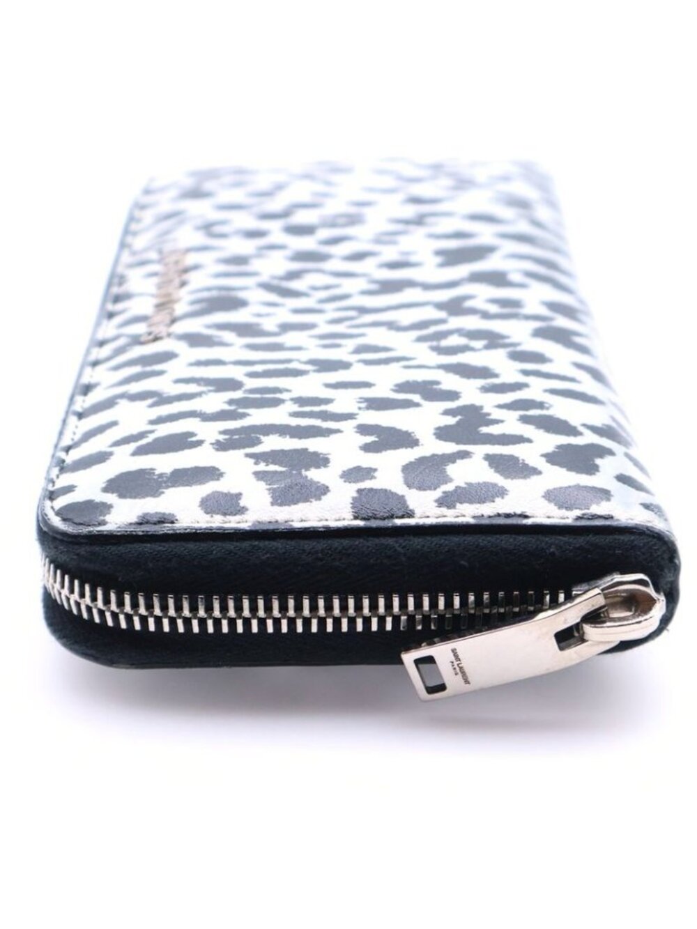 Saint Laurent Yves Zip Around Wallet Card Case Black White Leopard Leather - Picture 3 of 6